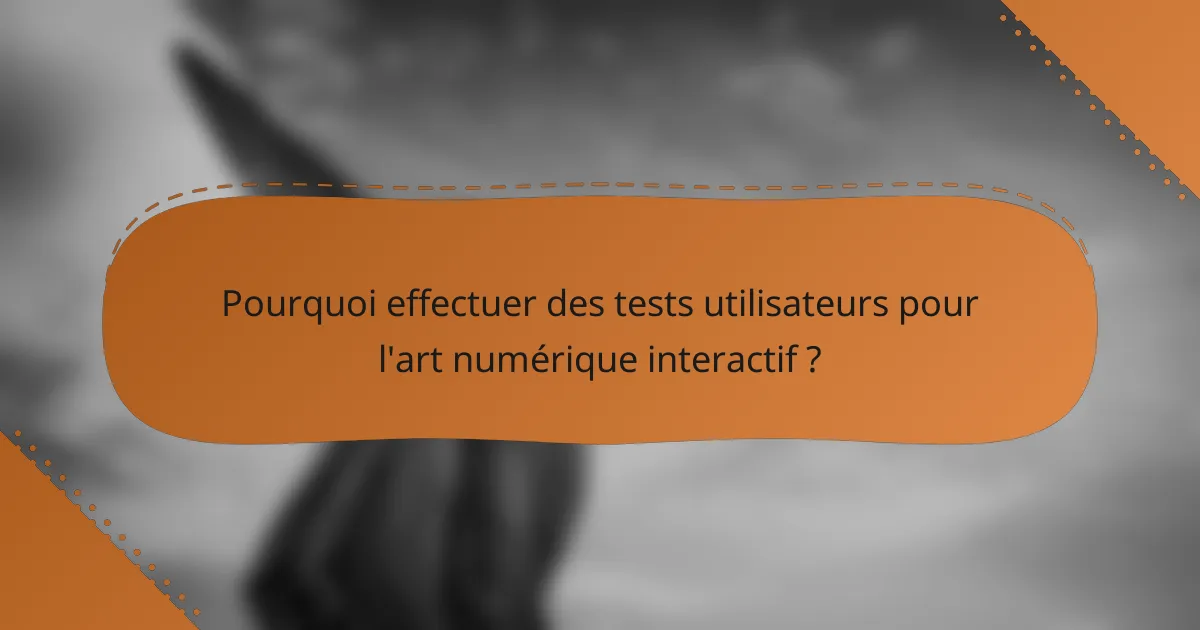 Pourquoi effectuer des tests utilisateurs pour l'art numérique interactif ?